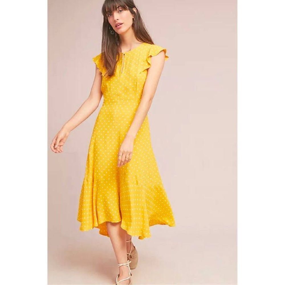 Anthropologie -Maeve yellow polka dots dress size